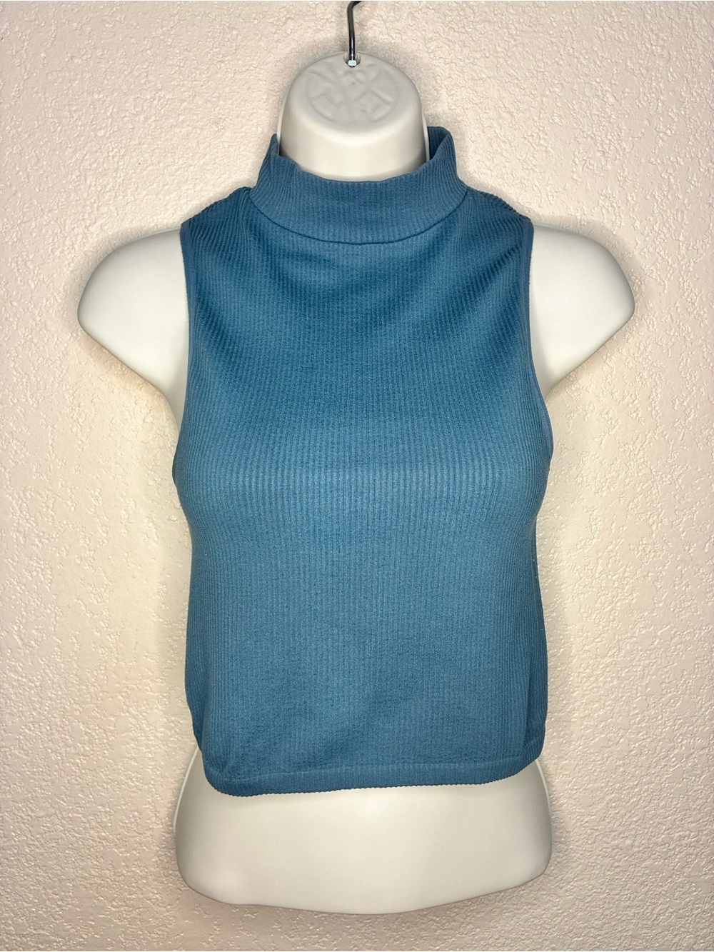 Zara Slate Blue Ribbed Mock Neck Tank
